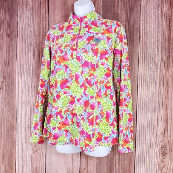 IBKUL Rolling Rock Club Womens XL Turtles at Sea Hot Pink 1/4 Zip Golf Pullover - Picture 3 of 15